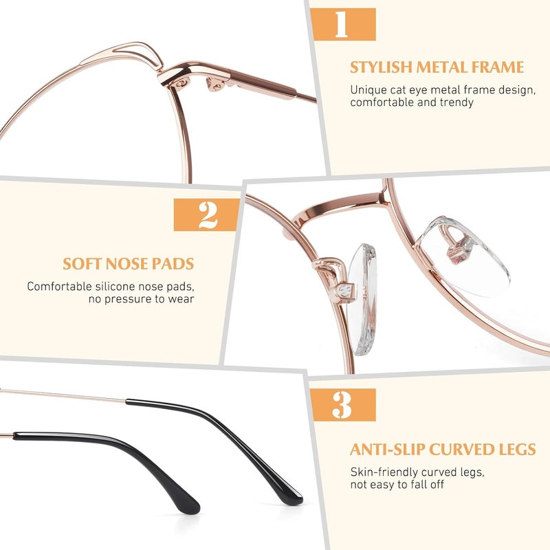 LINVO Classic Fake Glasses Women, Cat Eye Metal Clear Lens Eyeglasses with 100% UV400 Protection - Image 4